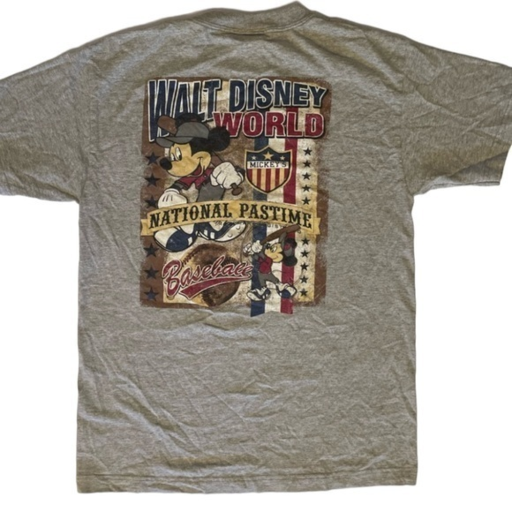 Walt Disney World Mickey Mouse Baseball T-Shirt Gray National Pastime Mens M